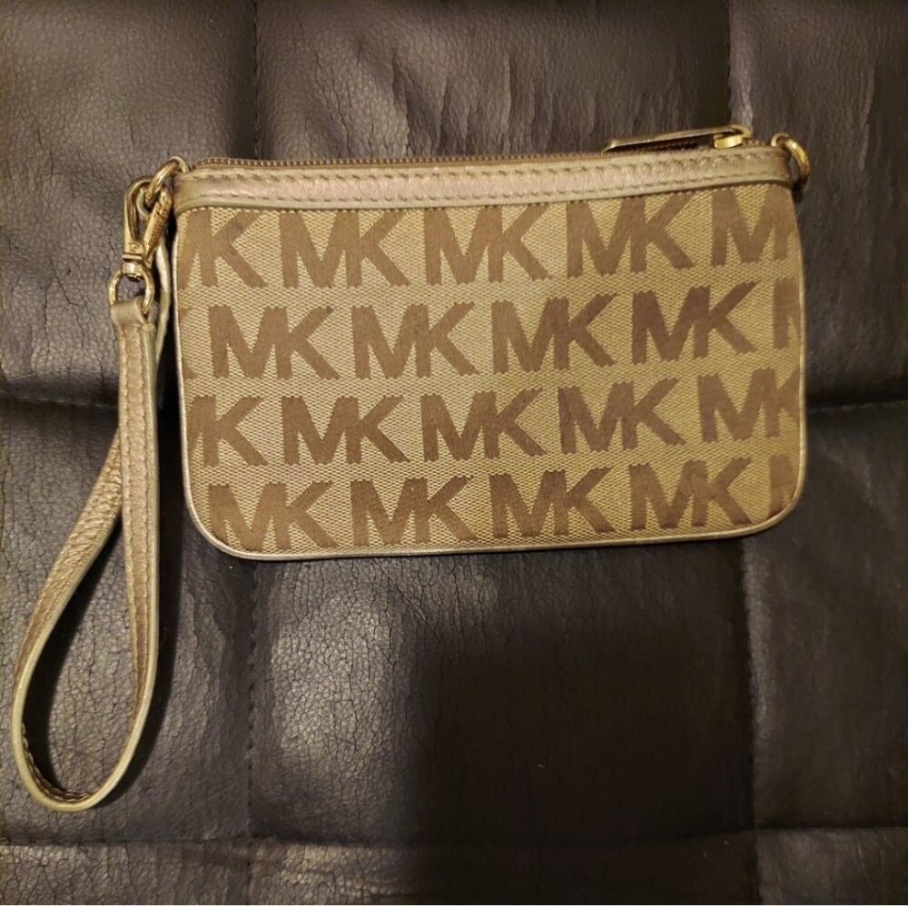 Michael Kors Brown and Tan Wristlet